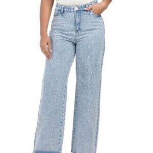 Blank NYC "The Franklin" Light Wash High Rise Wide Leg Jeans Pearl Studded Sz 28